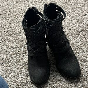 Free People Black braided leather boots - zippers at heel made in Portugal